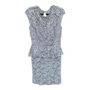 ONYX NITE ladies silver lace sequin peplum top sleeveless cocktail dress size 8